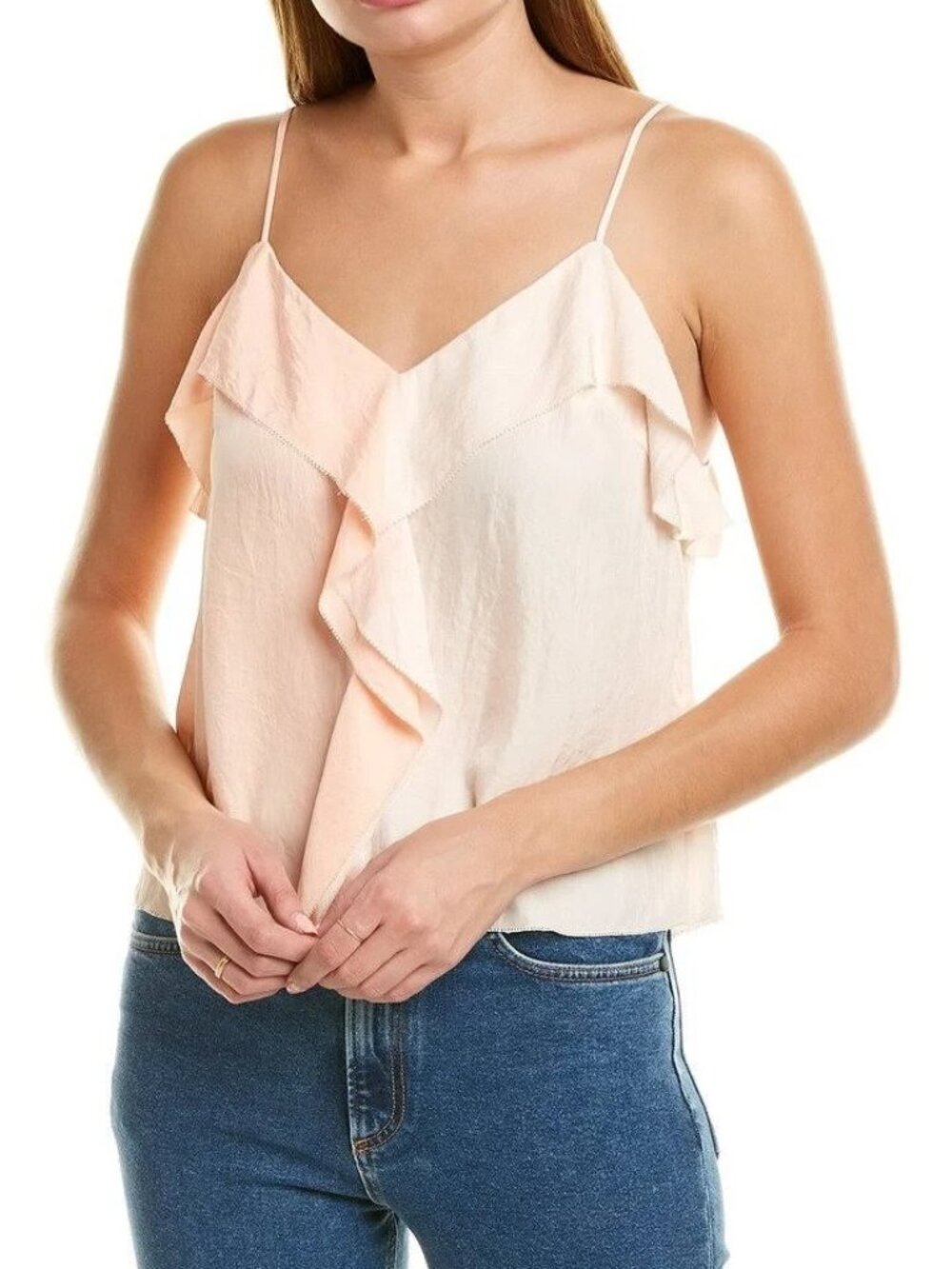 rag & bone Posta Two-Tone Ruffle Top | Bright Peach | Large